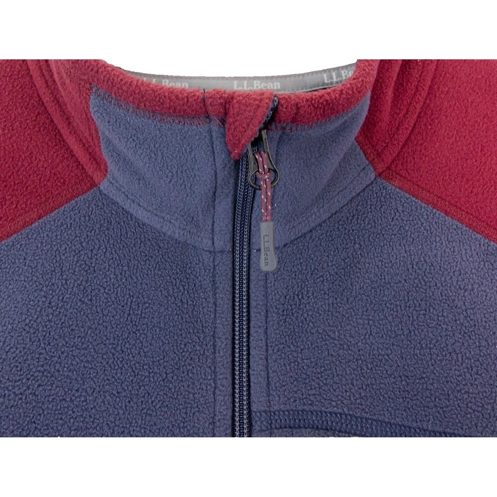 LL Bean Full Zip Fleece Jacket Mock Neck Men's Size XL Burgundy Gray